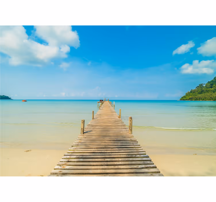 Sea mural wooden dock perspective - TenStickers