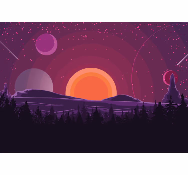 Celestial Sunset Scene space mural - TenStickers