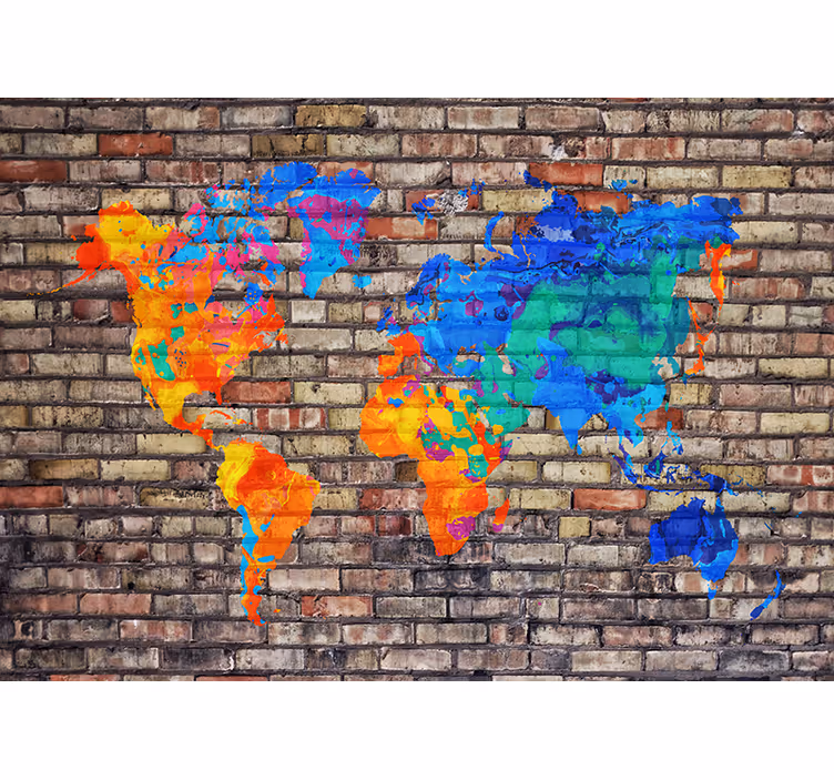 World map wall mural colorful geographic map - TenStickers