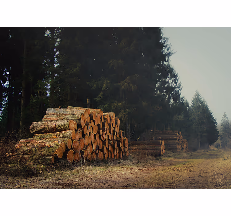 Wooden Piles In Woodland forest wall mural - TenStickers