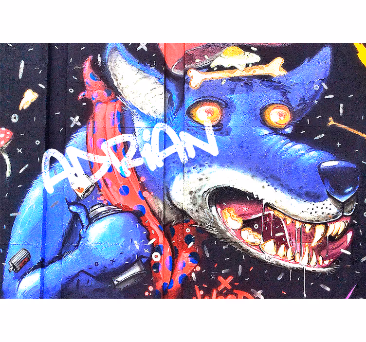 Blue dog and graffiti wall mural - TenStickers