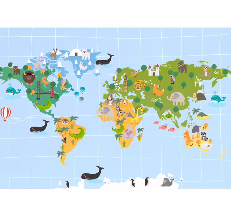 Graph paper with colors world map mural - TenStickers