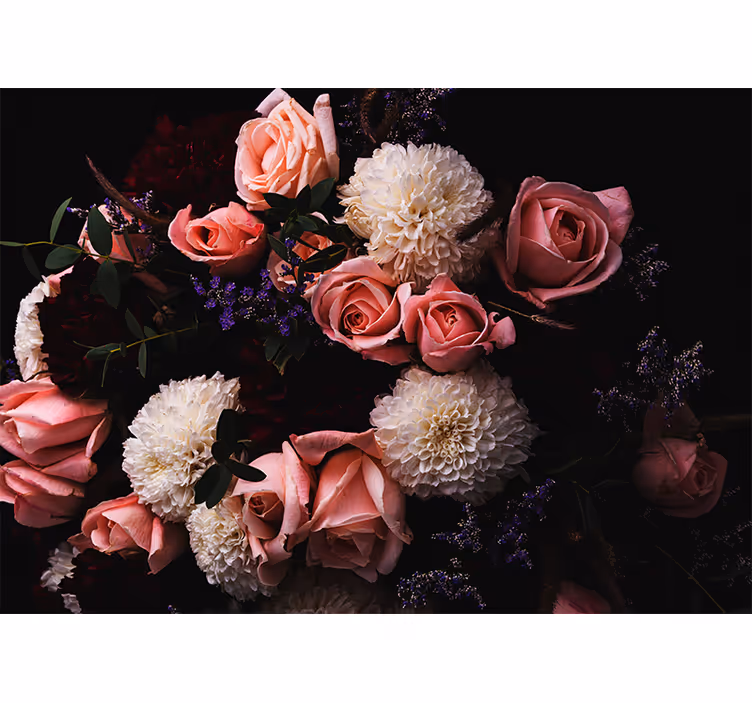 Luxurious bouquet  pink roses wall mural - TenStickers