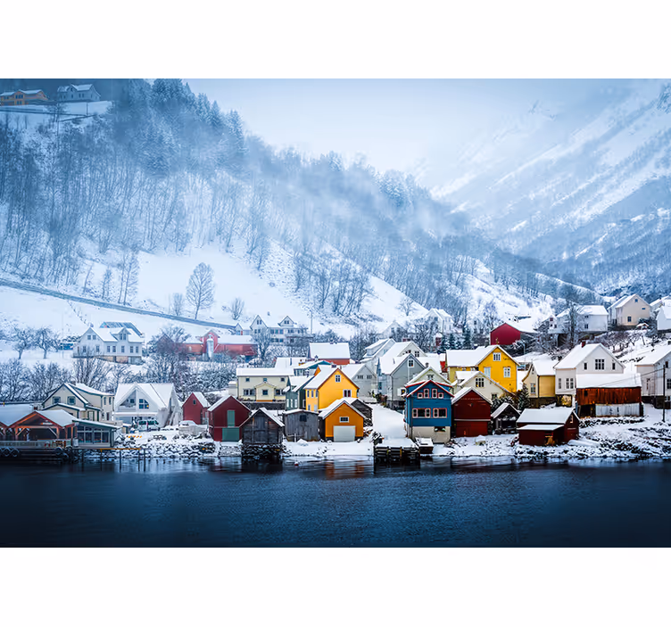 Colorful coastal village city wall mural - TenStickers