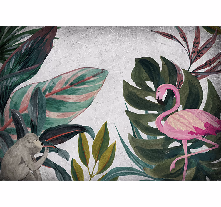 With monkeys and flamingo wall mural - TenStickers