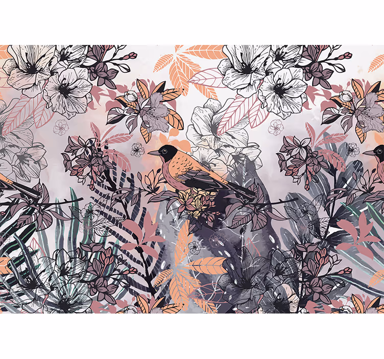 Flower mural bird among blooms - TenStickers