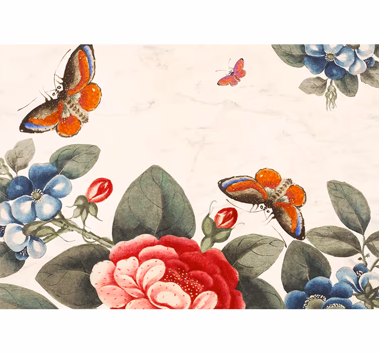 Flower mural fluttering insects and blossoms - TenStickers