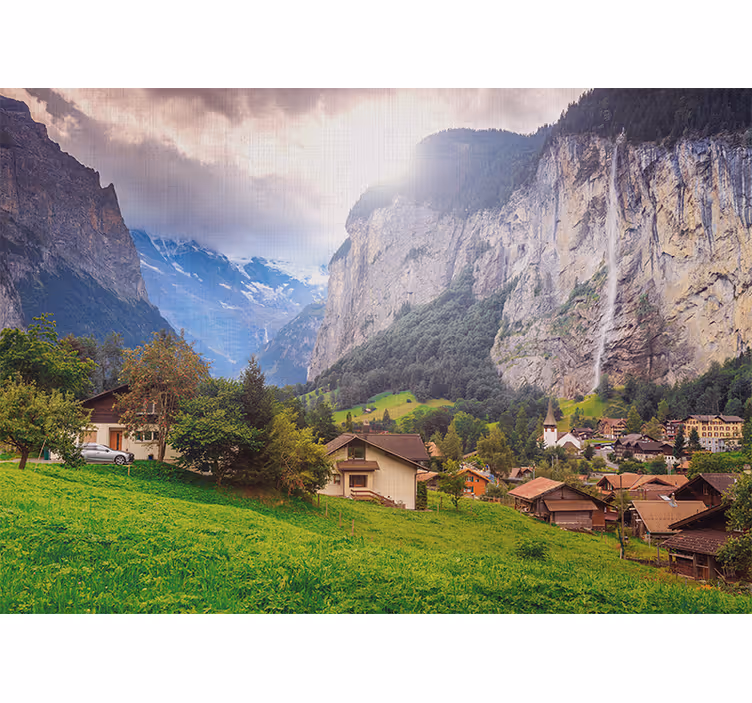 Little houses by the mountain  nature wall mural - TenStickers