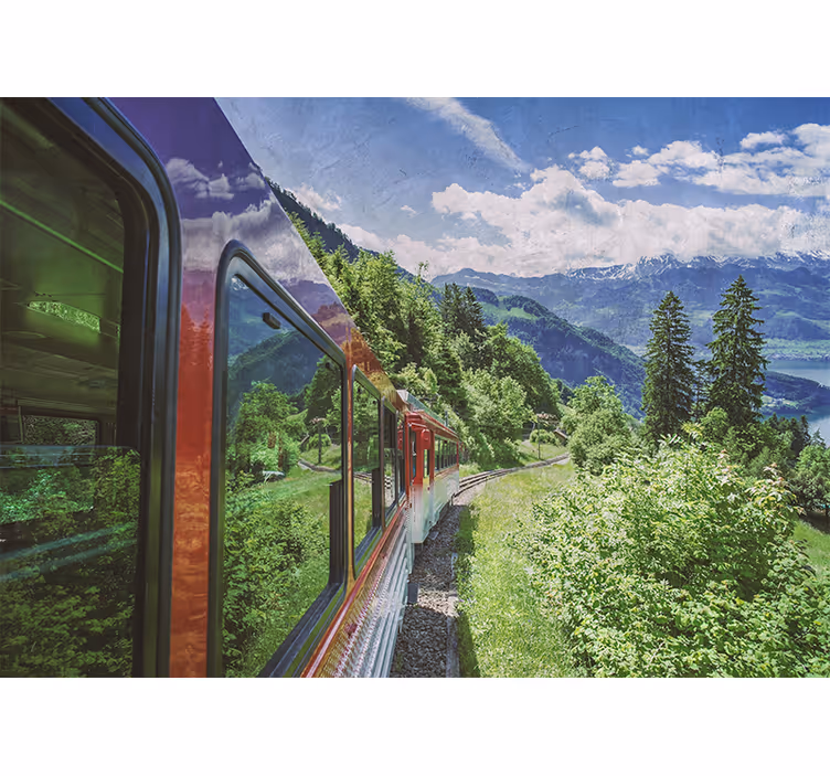 Red train on the forest nature wall mural - TenStickers