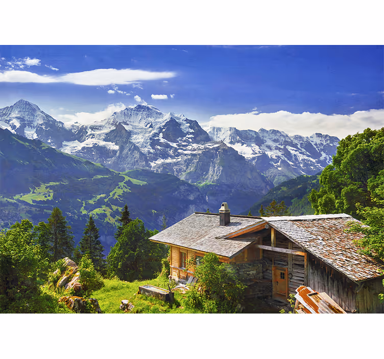 Landscape mural wallpaper mountain retreat scene - TenStickers