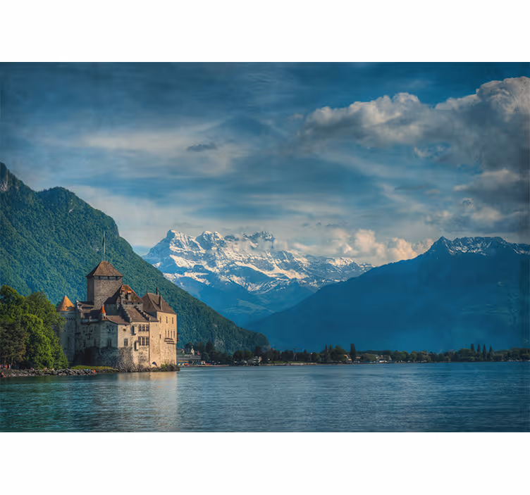 Landscape mural wallpaper mountainous castle view - TenStickers