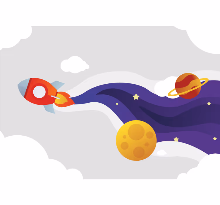 Fantasy wall mural spaceship and celestial bodies - TenStickers