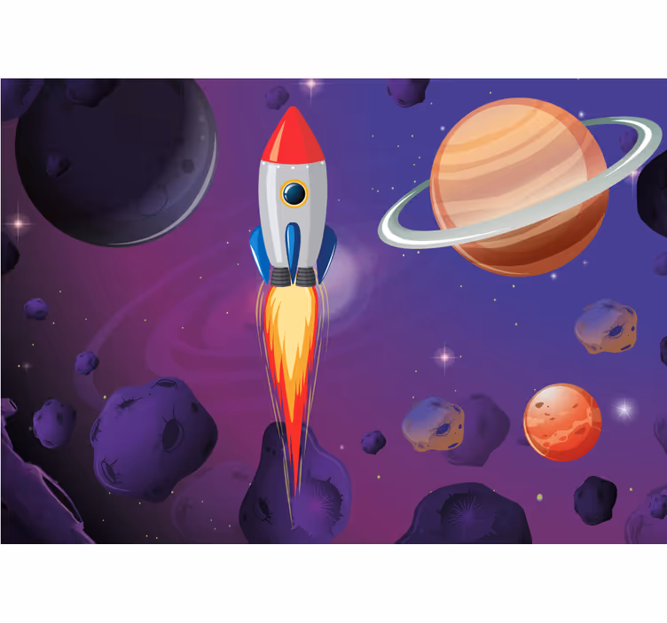 Space mural rocket soaring through the cosmos - TenStickers
