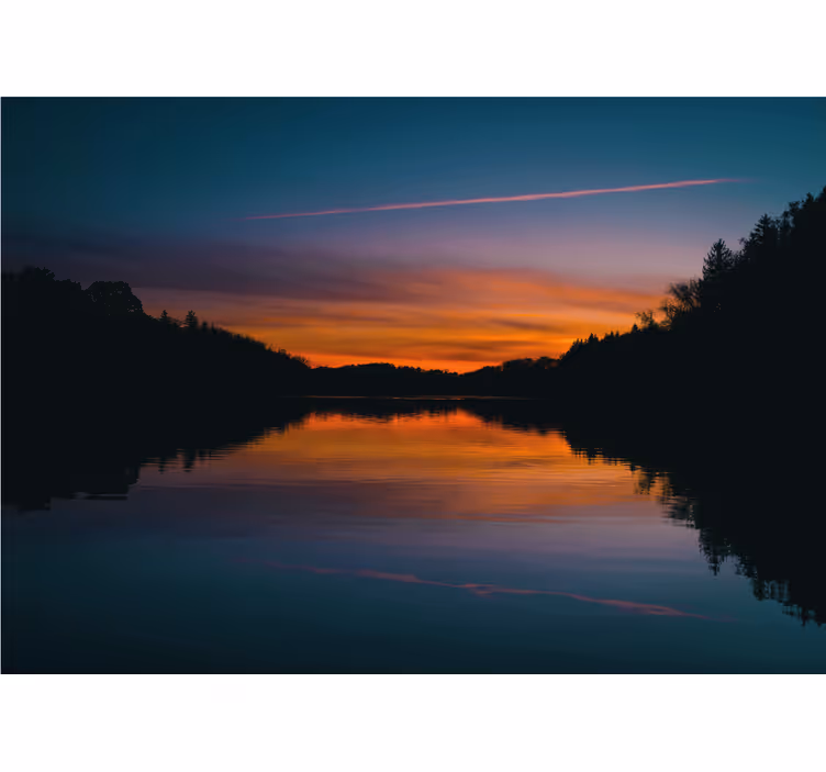 Serene lake sunset landscape mural wallpaper - TenStickers