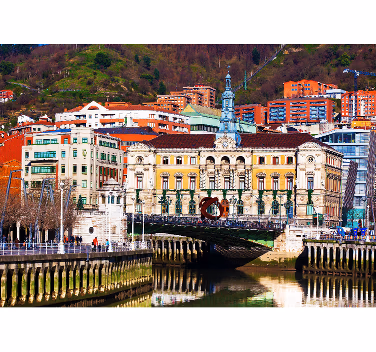 Bilbao river with colorful houses wall mural - TenStickers