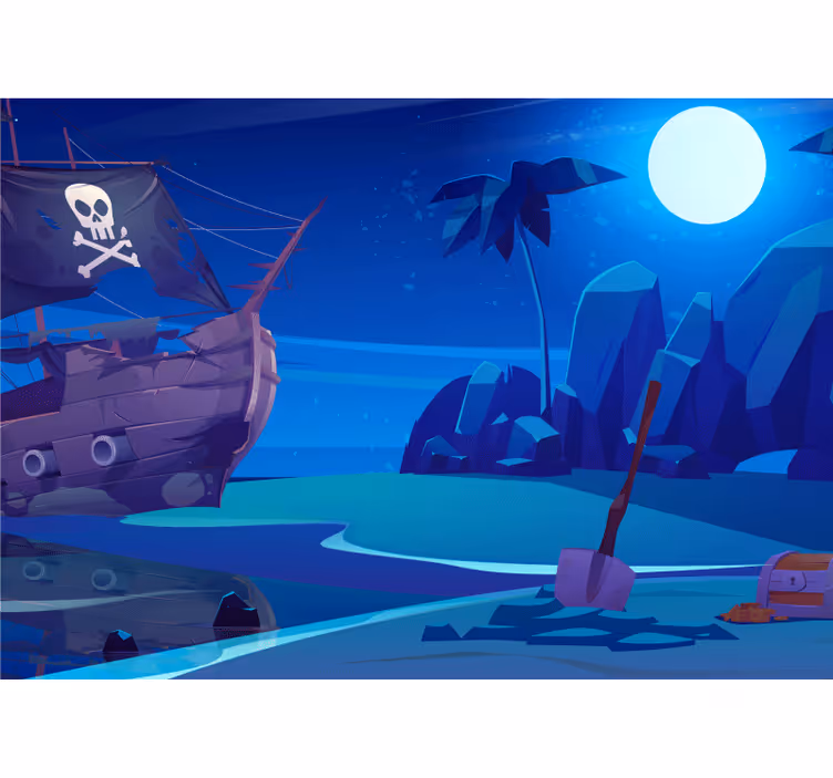Cartoon pirate ship at night fantasy wall mural - TenStickers