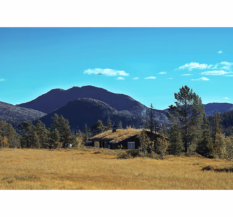 Landscape mural wallpaper mountain cabin getaway - TenStickers
