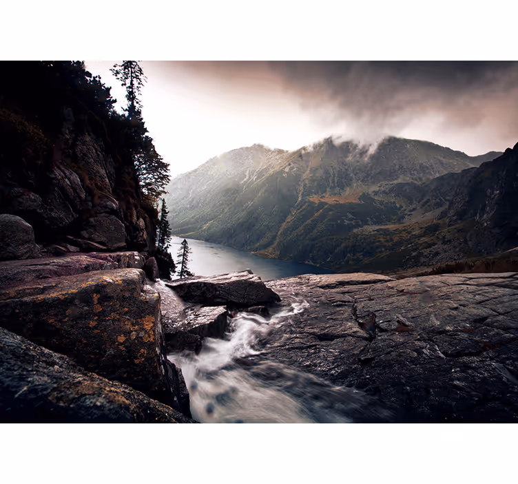 Landscape mural wallpaper scenic lake view in mountains - TenStickers