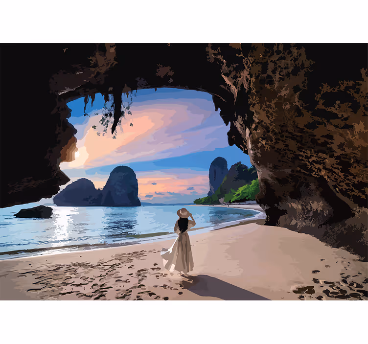 Landscape mural wallpaper serene beach retreat - TenStickers