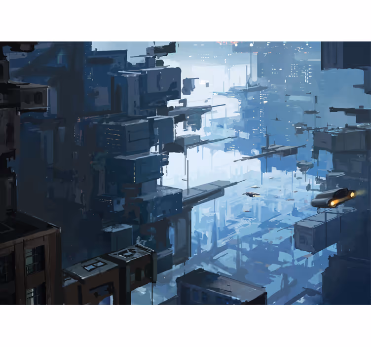 Space mural of a futuristic cityscape - TenStickers