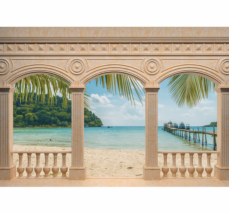 Landscape mural wallpaper exotic shoreline view - TenStickers