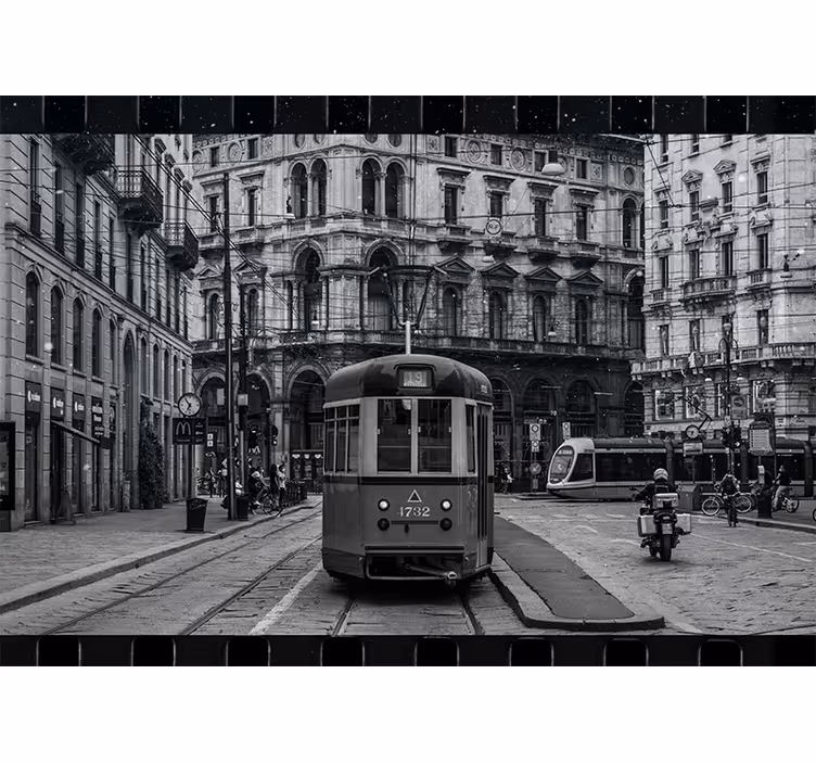 City wall mural historic tram intersection - TenStickers