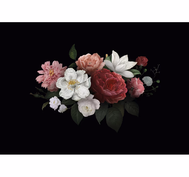 Vintage roses over black flower wall mural - TenStickers