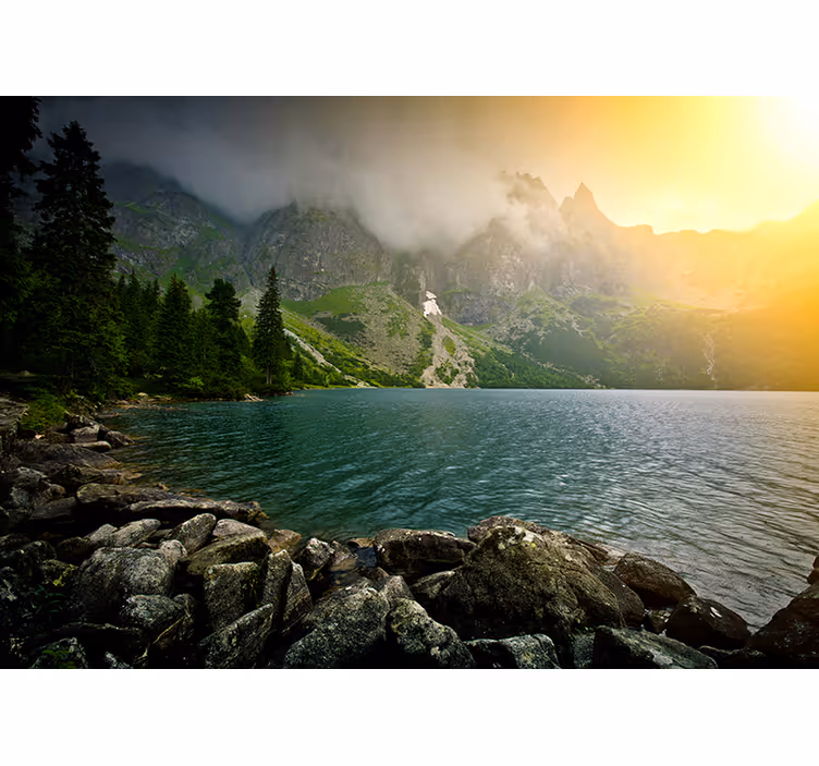 Landscape mural wallpaper mountain lake scene - TenStickers