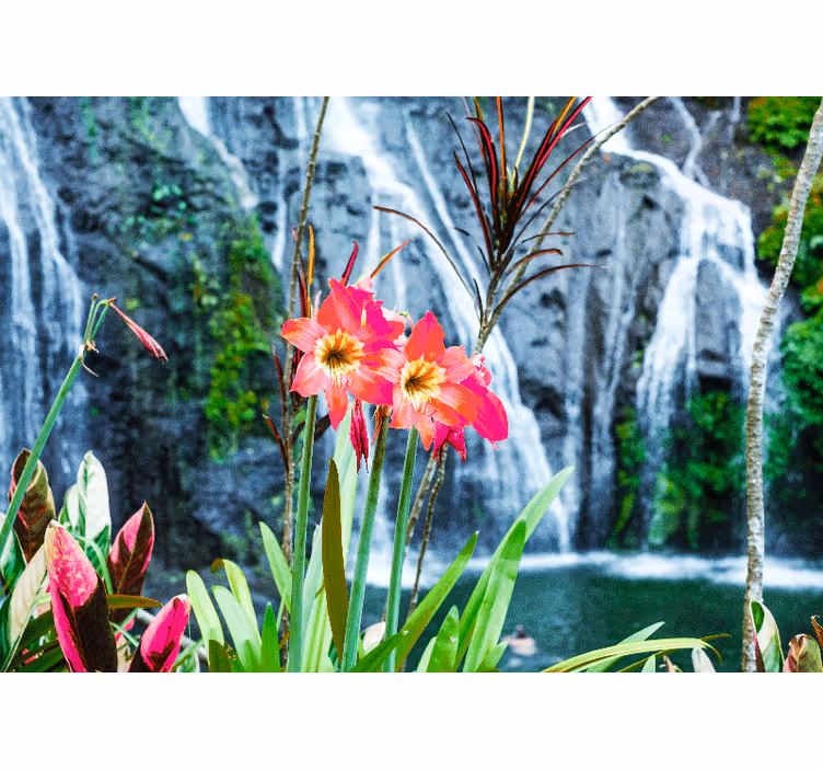 Flower mural pink tropical blooms - TenStickers