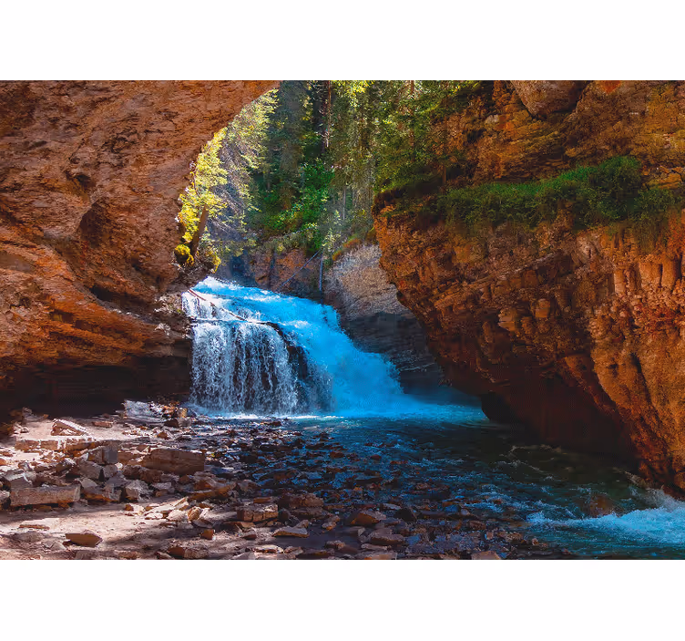 Mountain wall mural cascading waterfall scene - TenStickers