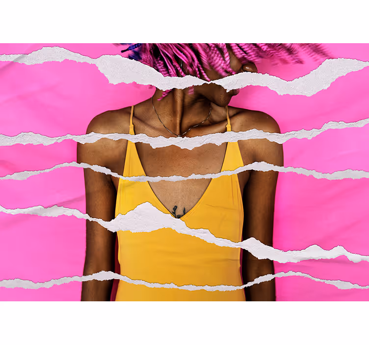 Woman and ripped paper effect living room mural - TenStickers