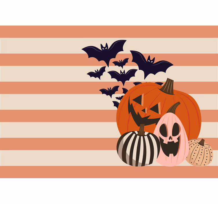 Halloween mural with jack-o-lanterns and bats - TenStickers