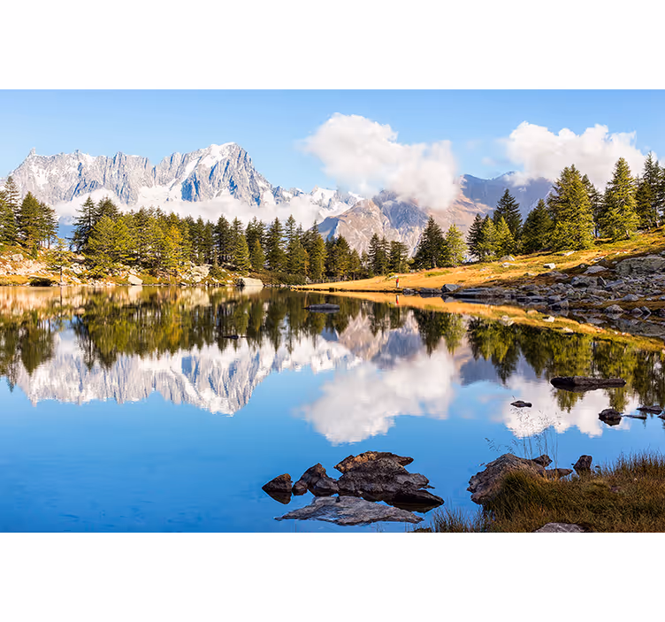Landscape mural wallpaper mountain reflection view - TenStickers