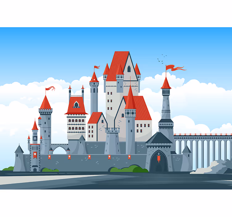 Fantasy wall mural castle with red roofs - TenStickers