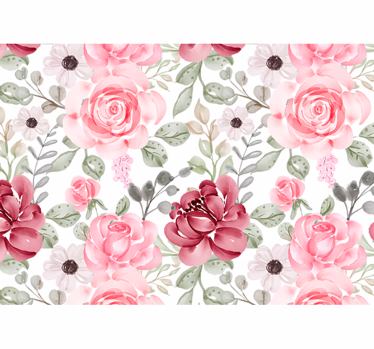 Vintage roses and leaves over a white mural - TenStickers
