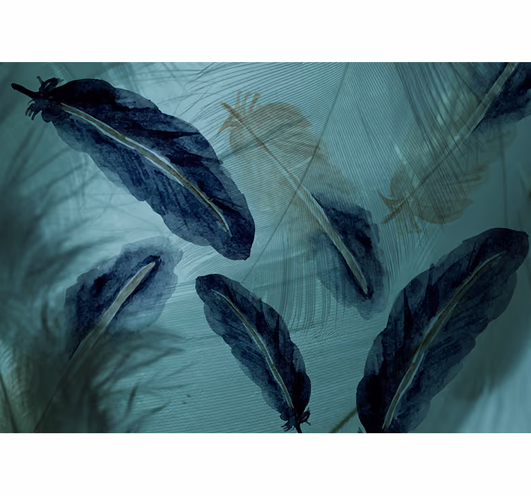 Watercolor Feather Line Classic Art Wall Mural - TenStickers