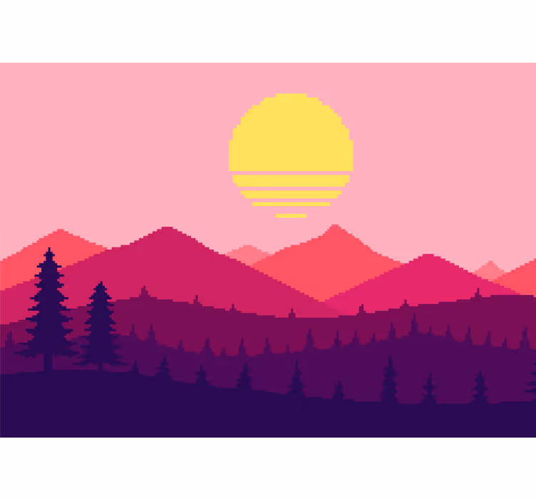 Landscape mural wallpaper pixelated mountain sunset - TenStickers