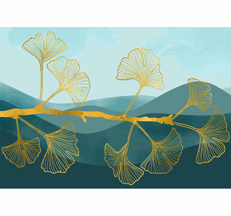 Flower mural ginkgo leaf design - TenStickers
