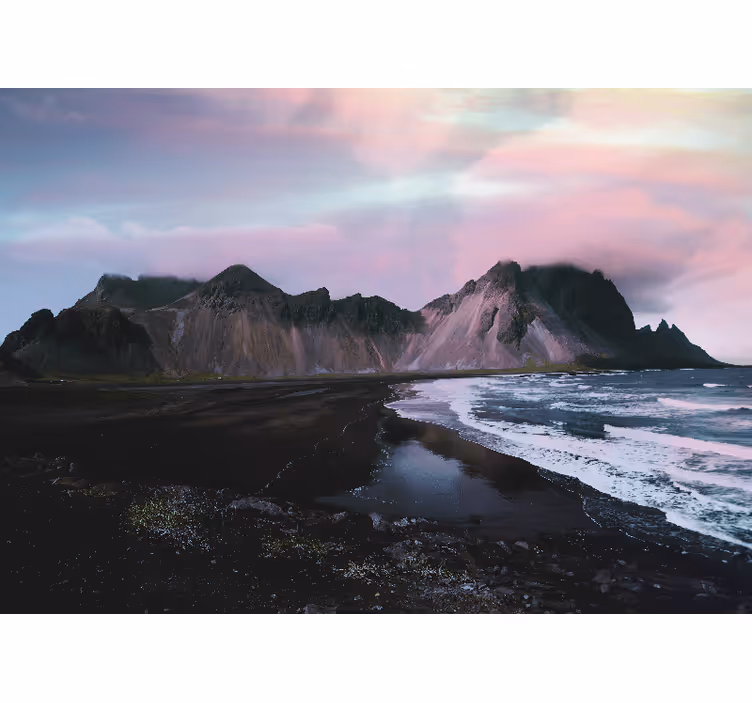 Beautiful purple sunset Mountain wall mural - TenStickers