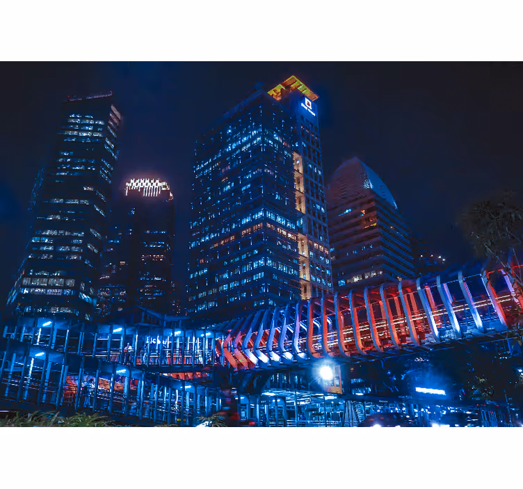 City wall mural modern urban skyline at night - TenStickers