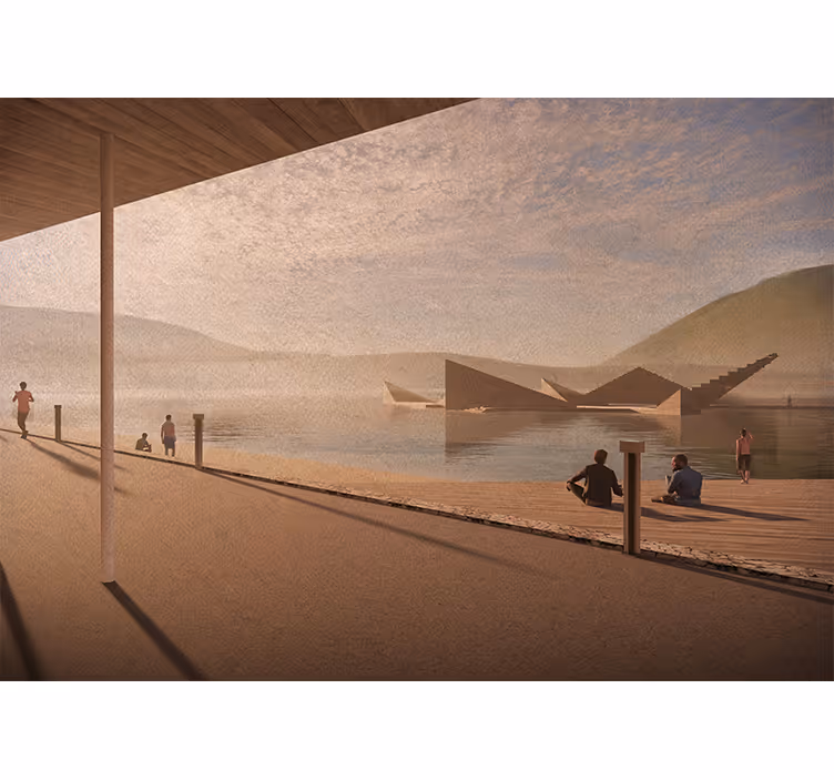 Landscape mural wallpaper tranquil lakeshore view - TenStickers