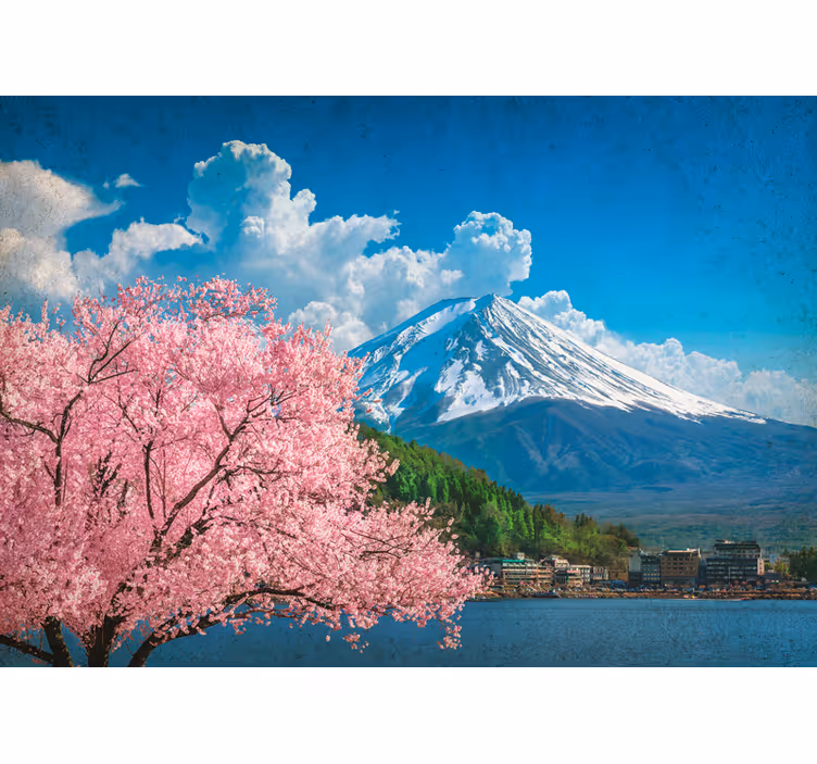 Landscape mural wallpaper mountains and cherry blossoms - TenStickers