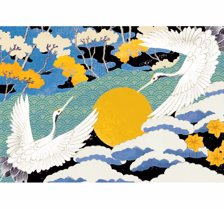 Japandi colorful ducks and flowers wall mural - TenStickers