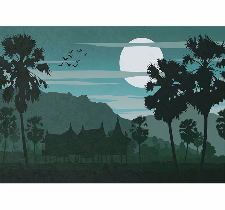 Oriental style landscape view nature wall mural - TenStickers