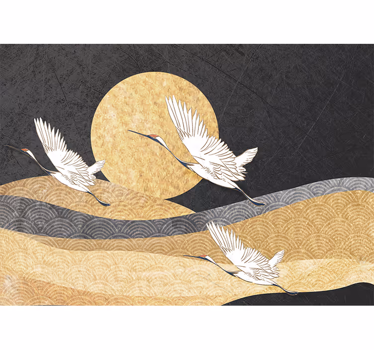 People painting mural cranes flying moon - TenStickers