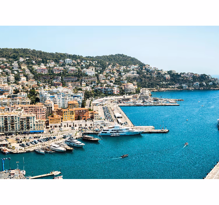 City wall mural coastal cityscape view - TenStickers