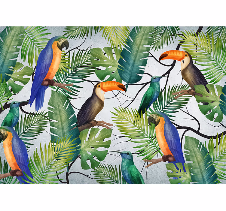 Trees with tropical birds nature wall mural - TenStickers