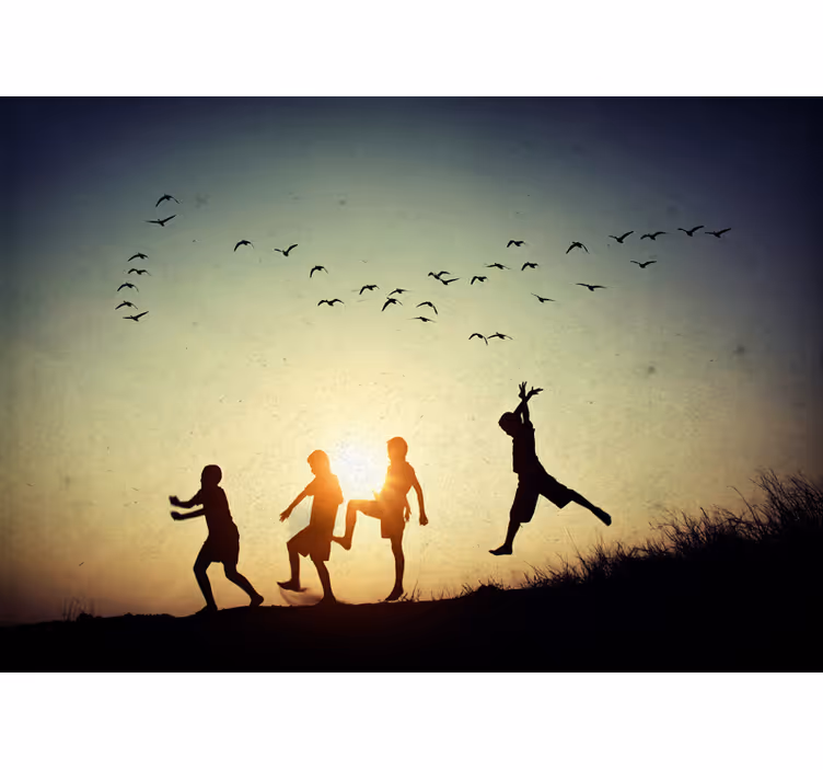 People painting mural of children playing silhouette - TenStickers
