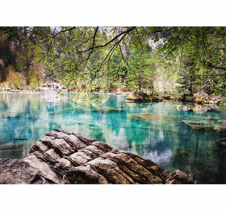 Tranquil lake scene landscape mural wallpaper - TenStickers