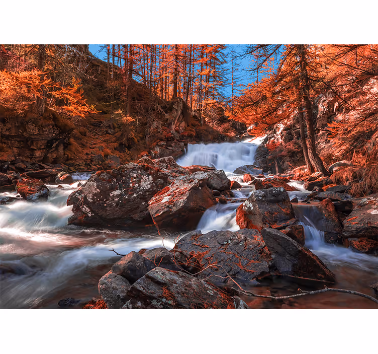 Mountain wall mural cascading rocky stream - TenStickers